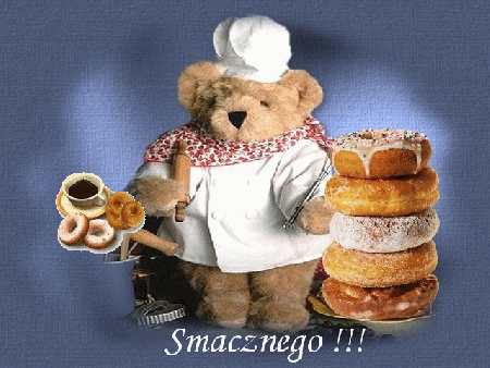 Misiu kucharz z donatami życzy smacznego